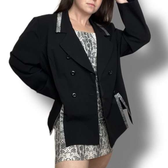 Vintage Jackets & Blazers - Vintage 1980s Blazer Jacket With Cut Out Sides And Snakeskin Print Details